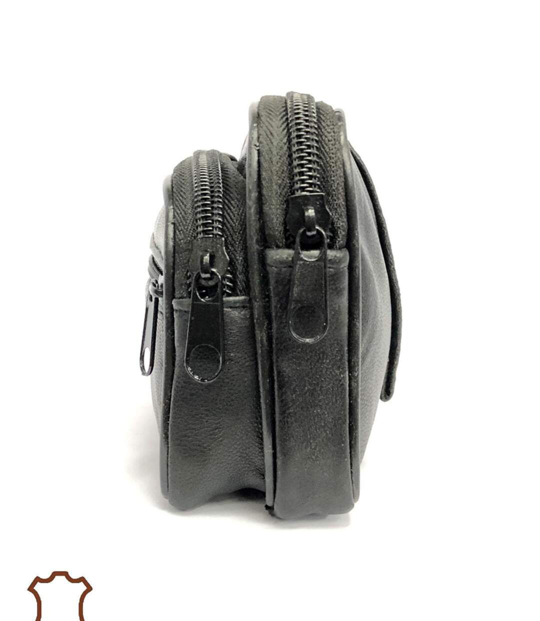 Porte monnaie compact en cuir agneau noir pour homme-3