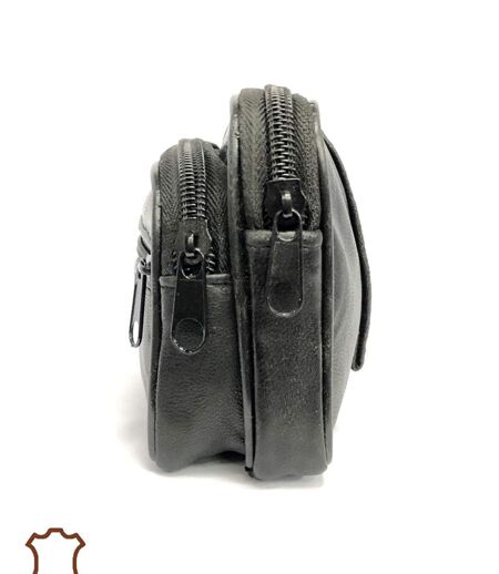 Porte monnaie compact en cuir agneau noir pour homme
