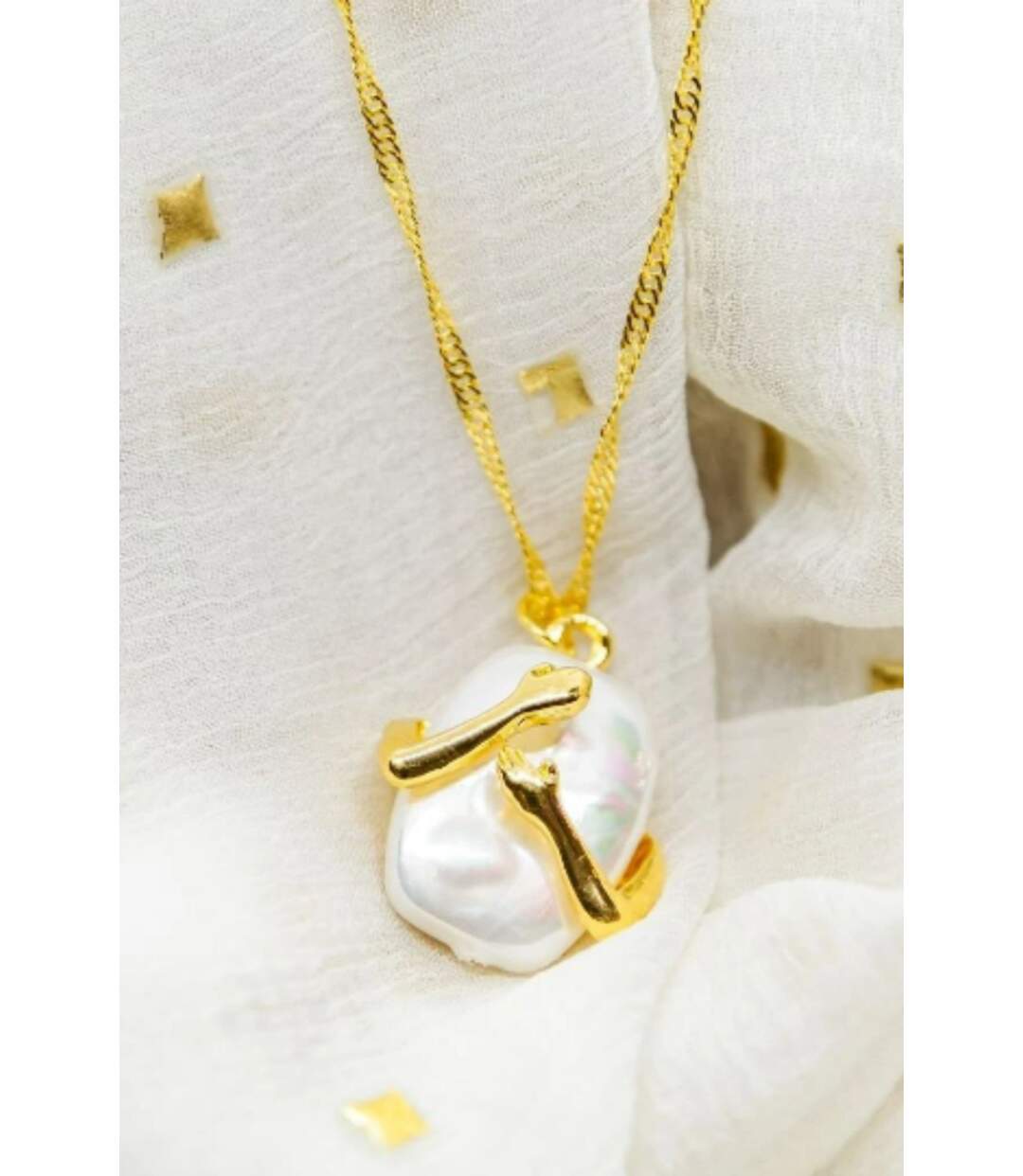 Two Hands Hugging White Stone Resin Large Square Couple Pendant Necklace-1