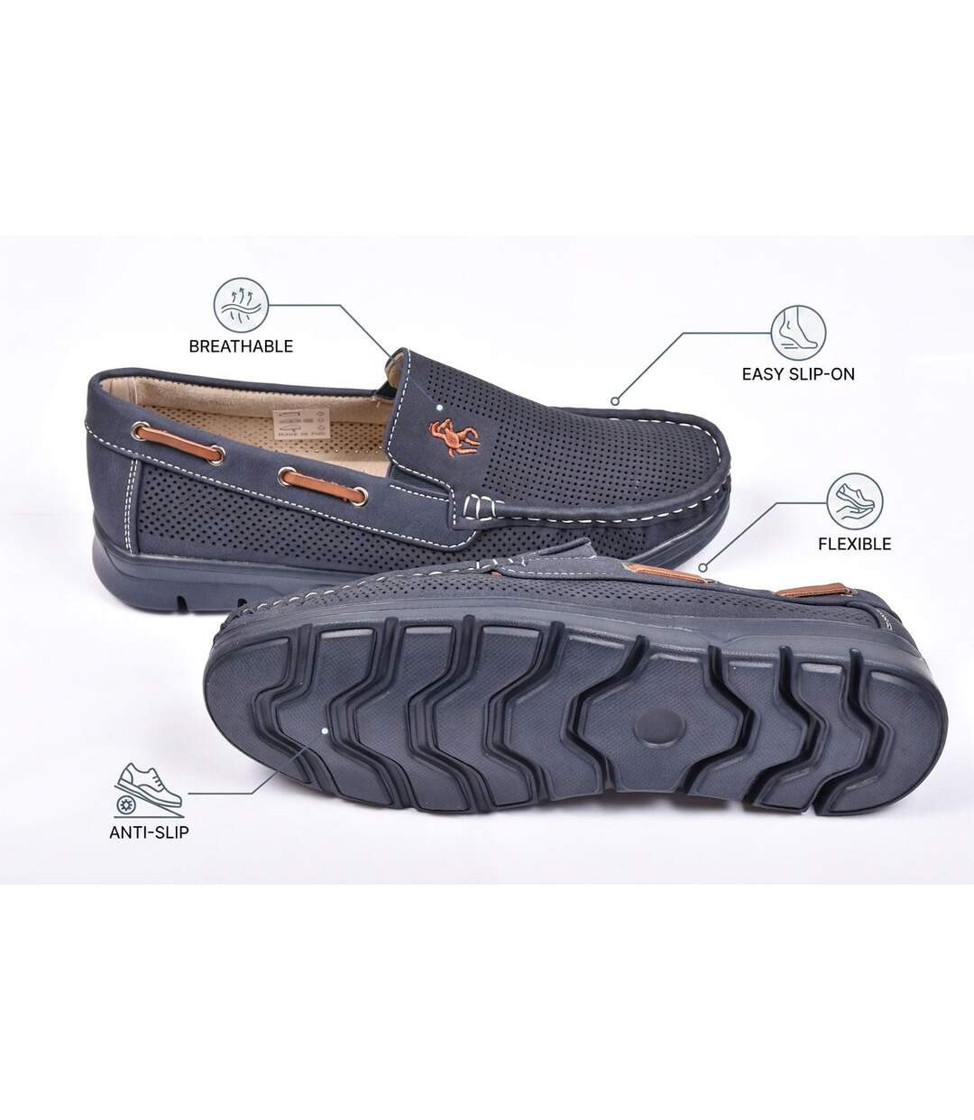 OZABI Mocassins Homme Microperforés Confort Été Semelle Crantée-4