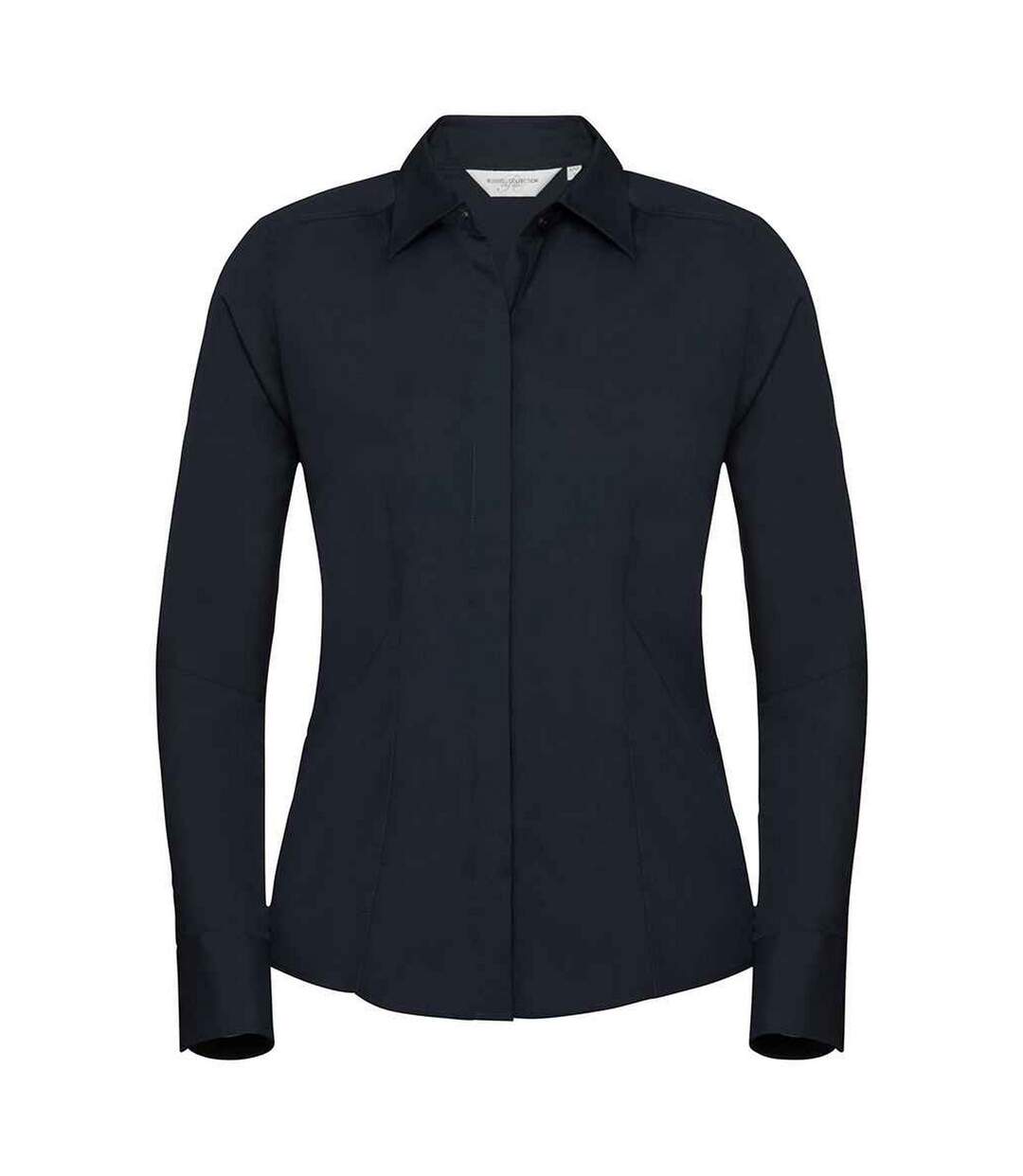 Womens/ladies Poplin Fitted Long-sleeved Formal Shirt French Navy Russell Collection-1