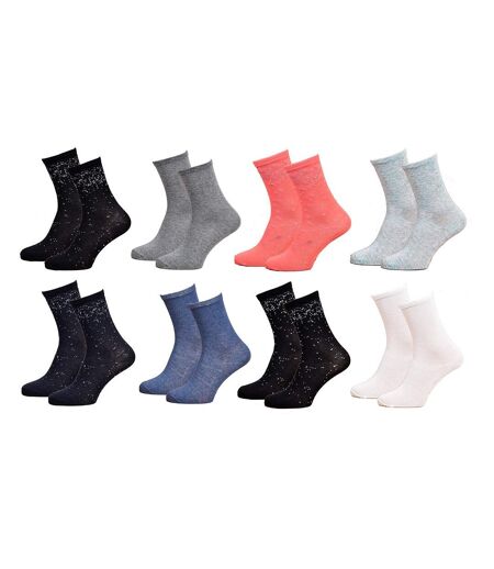 Chaussettes Femme Fantaisie Confort Coton Majoritaire Pack de 8 Paires Unies Lurex