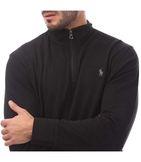 Mens Double Knit Quarter Zip Sweatshirt Black Ralph Lauren