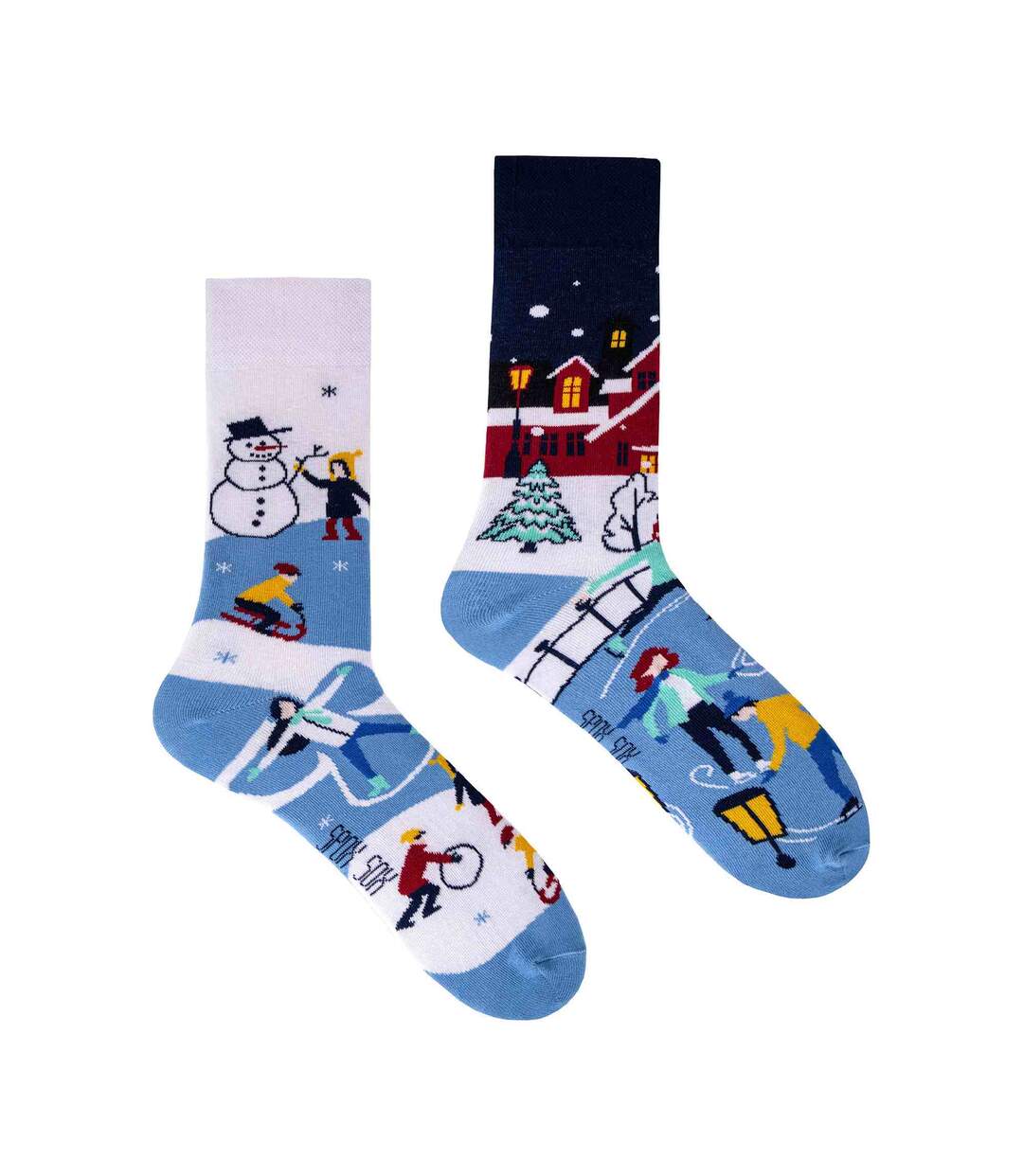 1 Pack Unisex Mismatched Novelty Odd Socks - Winter Activities-1