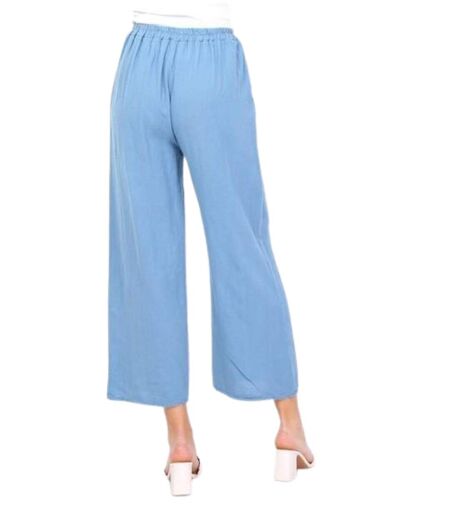 Pantalon femme coupe large de couleur bleu 100% coton