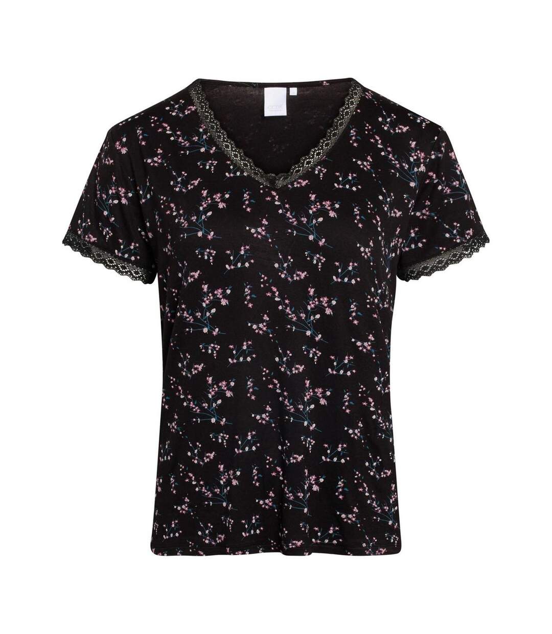 Womens/ladies Jordan Floral V Neck T-shirt Black CCDK Copenhagen-1