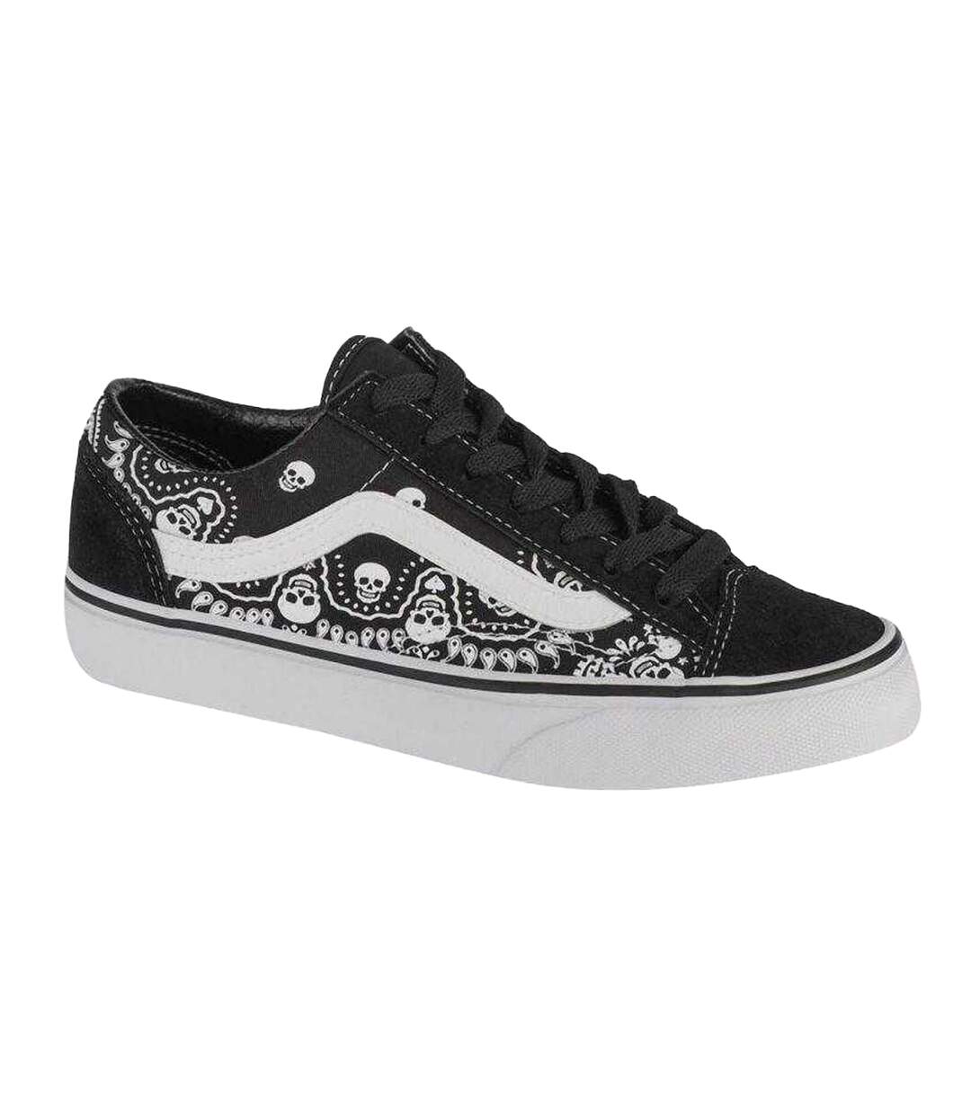 Womens/ladies Bandana Skull Trainers Black Vans-1