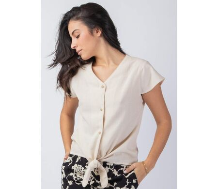 Top femme été manches courtes ERMINE uni beige Coton Du Monde