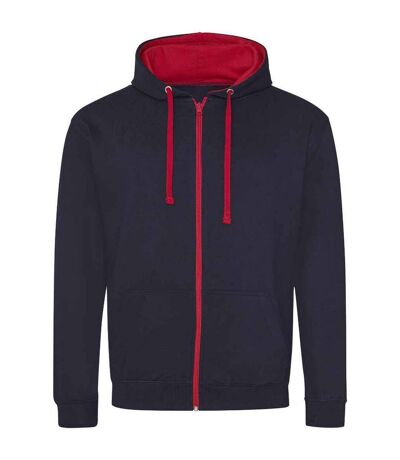 Mens varsity full zip hoodie new french navy/fire red Awdis