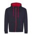 Mens varsity full zip hoodie new french navy/fire red Awdis