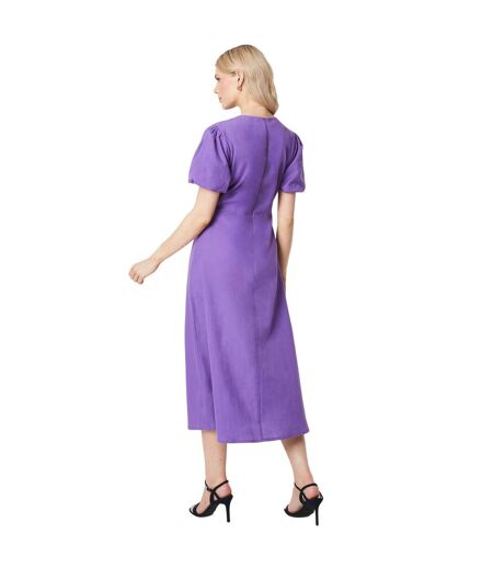 Womens/ladies linen blend puff sleeve midi dress purple Principles