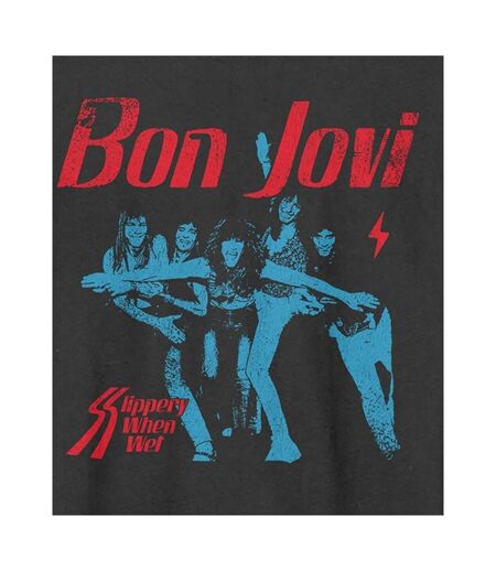 Unisex Adult Slippery When Wet Bon Jovi T-shirt Charcoal Amplified