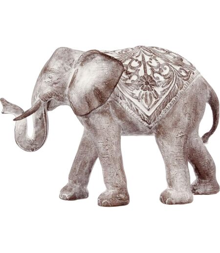 Statue Eléphant en résine - H. 30 cm - Gris effet blanchi