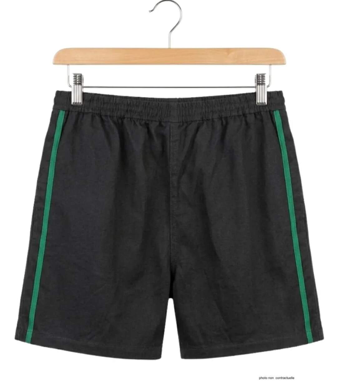 Short homme CHALLENGER 8L noir avec bande verte : le short en coton ultra-confortable spécial moisson-2