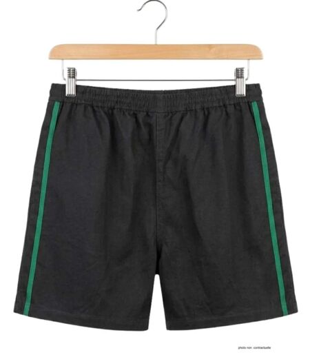 Short homme CHALLENGER 8L noir avec bande verte : le short en coton ultra-confortable spécial moisson