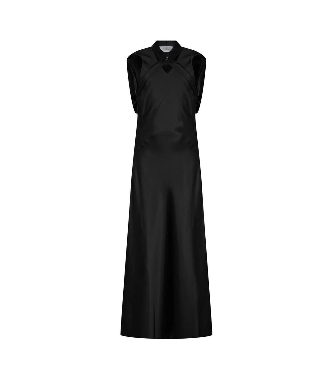 Womens/ladies Cut Out Satin Sleeveless Maxi Dress Black Off White-1