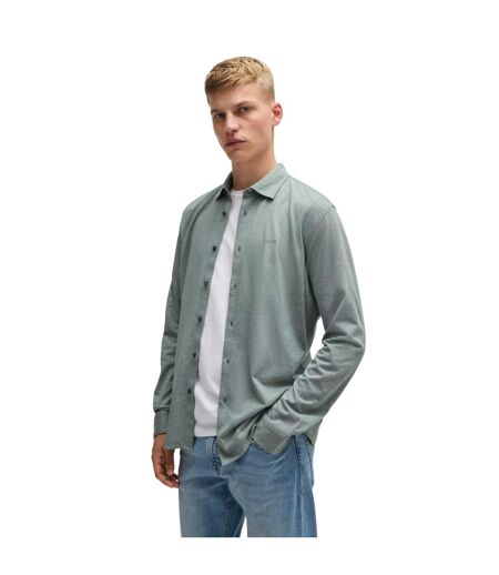 Mens Embroidered Branded Slim Shirt Green Boss
