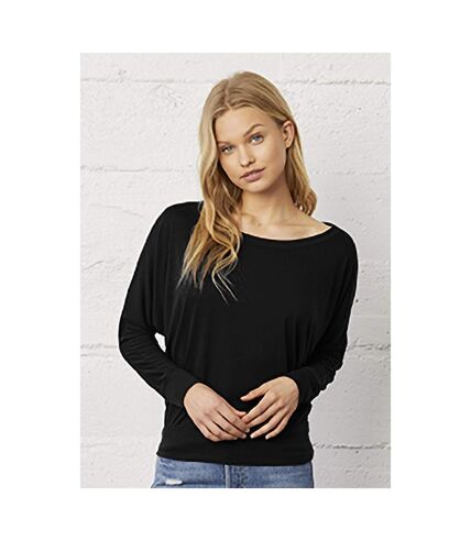 Bella Flowy Off Shoulder Long Sleeve T-Shirt (Black)