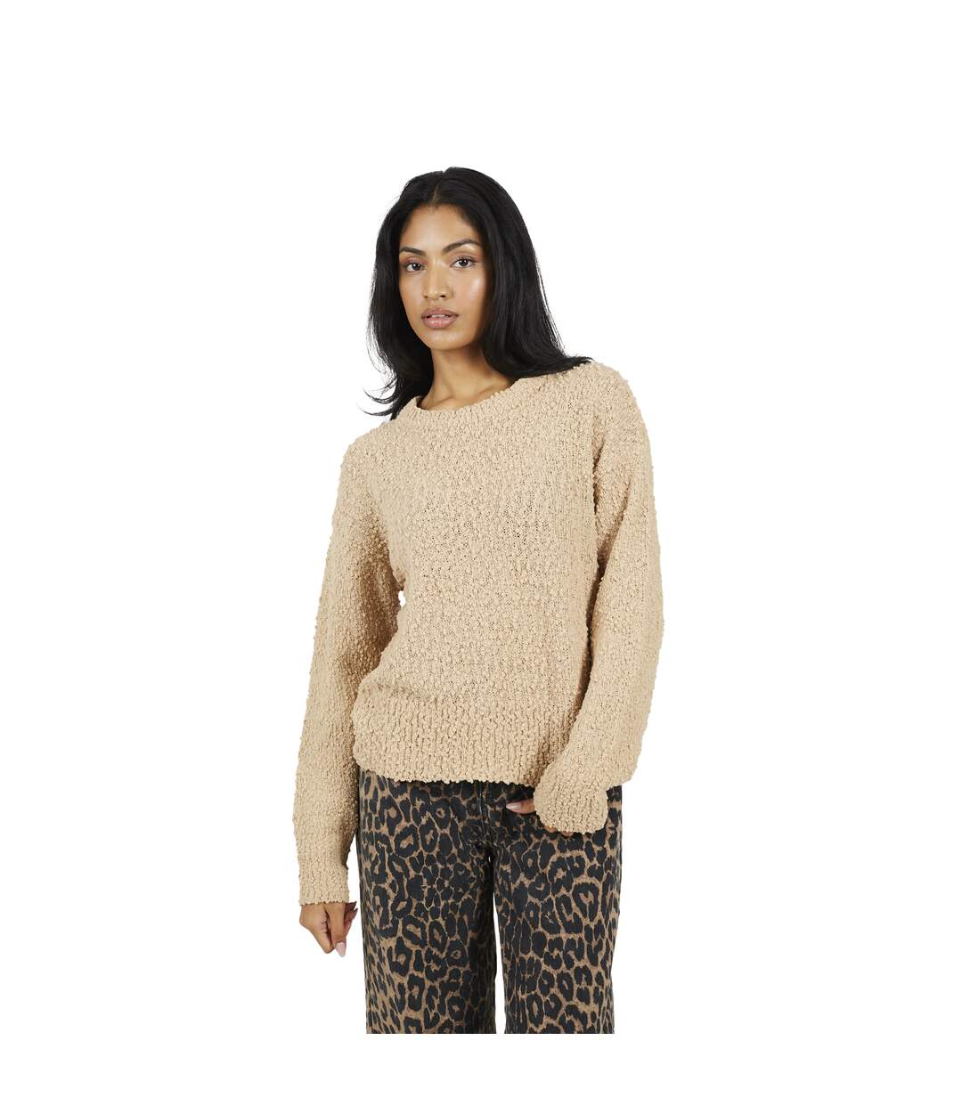 Womens/ladies Popcorn Textured Jumper Beige Brave Soul-2
