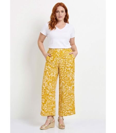 Pantalon large taille élastiquée fleuri ou uni