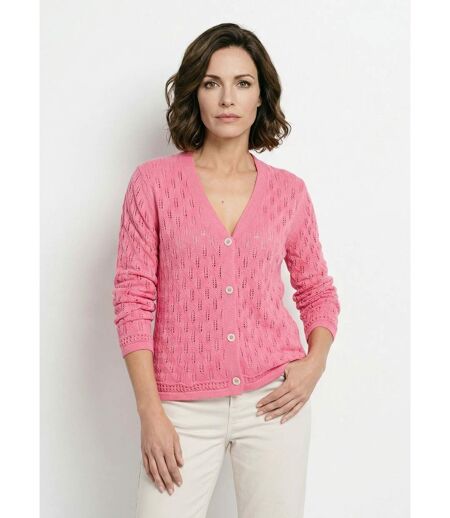 Cardigan col V boutonné ajouré uni coton