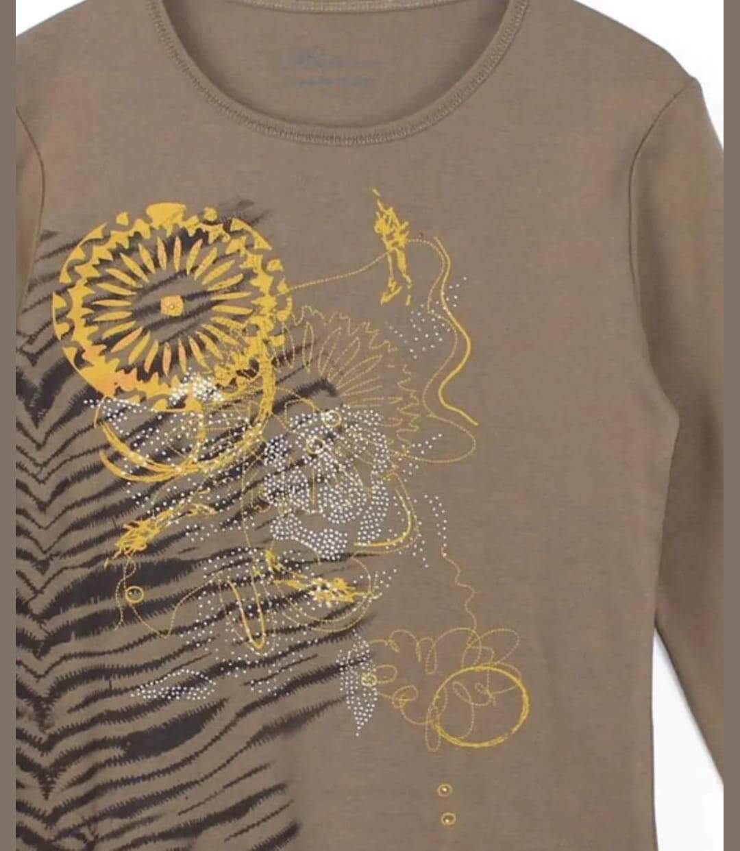 MAYFLOWER CERGY1B - Tee-shirt manches longues beige avec sérigraphie zébrée ethnique-2