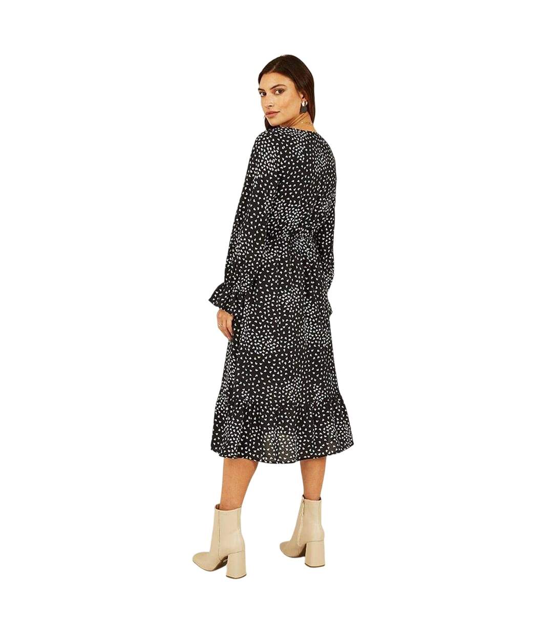 Womens/ladies Butterfly V Neck Midi Dress Black Mela London-3