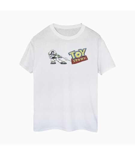 Disney Womens/Ladies Toy Story Buzz Pulling Logo Cotton Boyfriend T-Shirt (Blanc) - UTBI47089