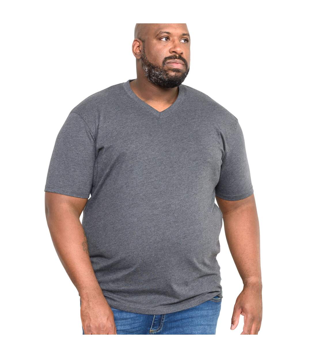 Duke Mens Signature 2 King Size Cotton V Neck T-Shirt (Charcoal Melange) - UTDC184-3