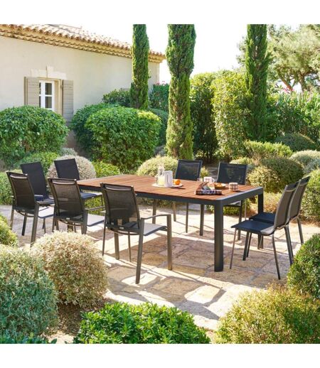 Table de jardin fixe en aluminium et acacia 10 places PARADIZE - Noyer et graphite