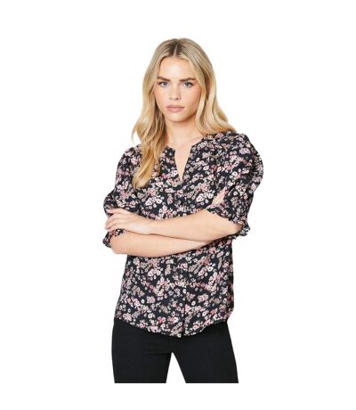 Womens/ladies chemisier à manches mi-longues avec surplomb floral noir / rose Dorothy Perkins