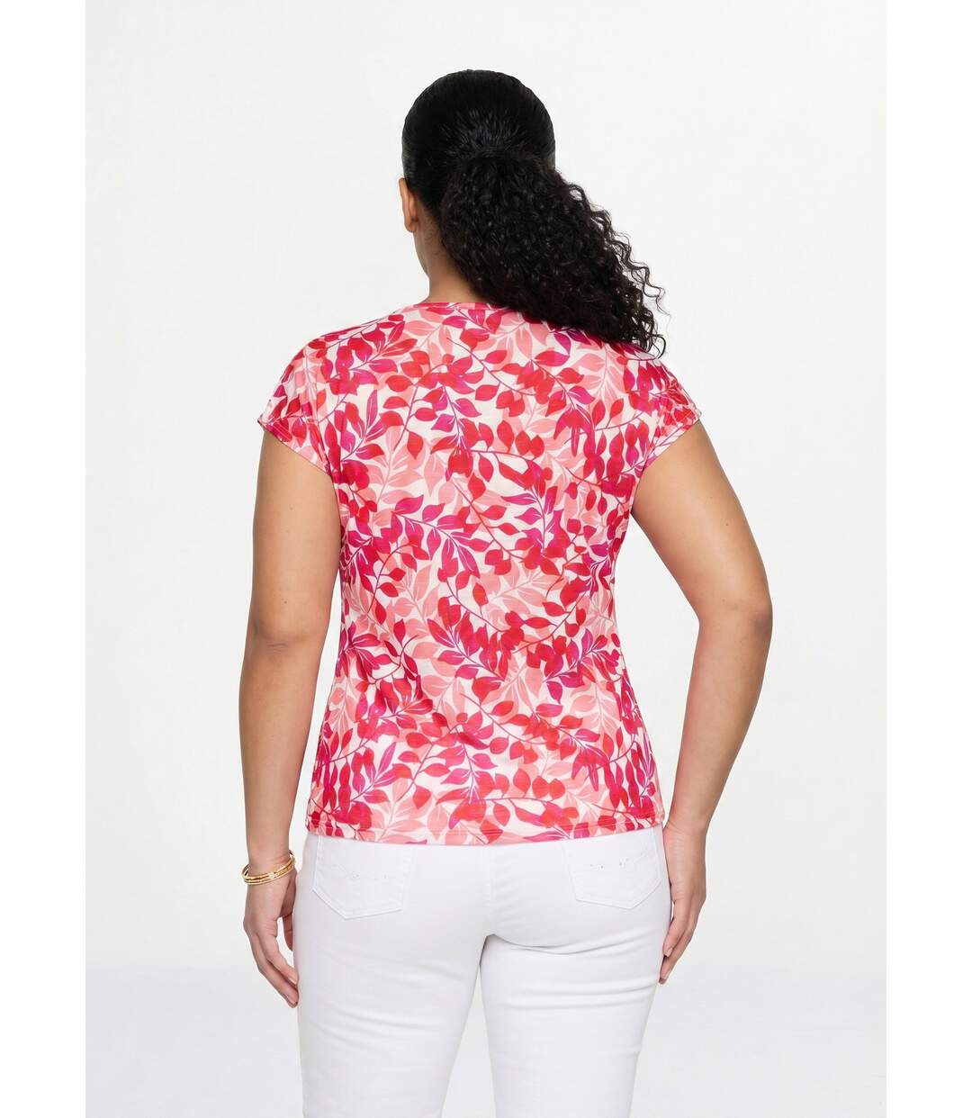 T-shirt manches courtes imprimé feuillage col rond-2
