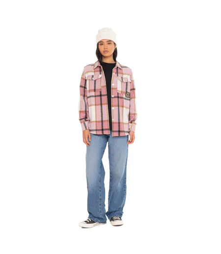 Chemise à carreaux manches longues femme avec poche patch tissé Liza Vondutch