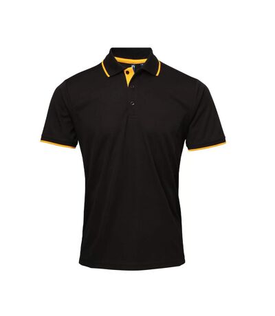 Mens Coolchecker Contrast Pique Polo Shirt Black Sunflower Premier