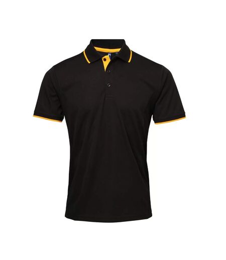Mens Coolchecker Contrast Pique Polo Shirt Black Sunflower Premier