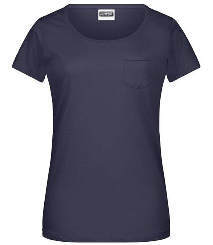 T-shirt BIO col rond poche poitrine - Femme - 8003 - bleu marine