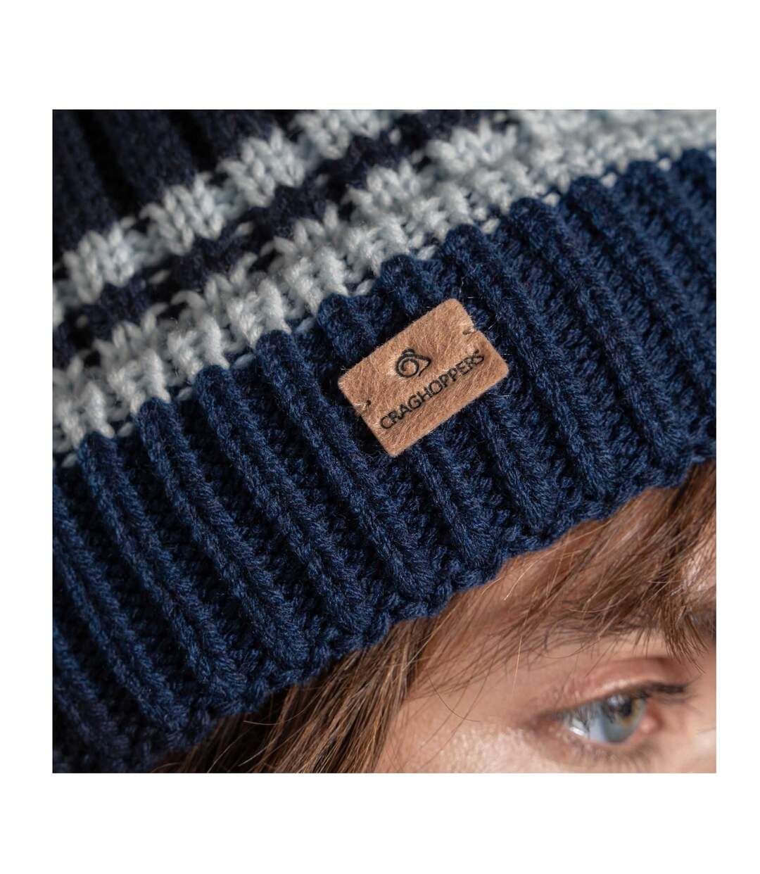 Womens/ladies National Trust Canina Striped Beanie Blue Navy Craghoppers-4