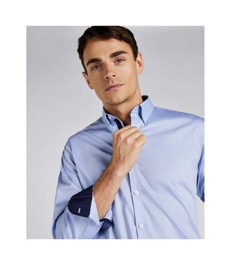Kustom Kit Mens Premium Contrast Oxford Tailored Long-Sleeved Shirt (Light Blue/Navy)