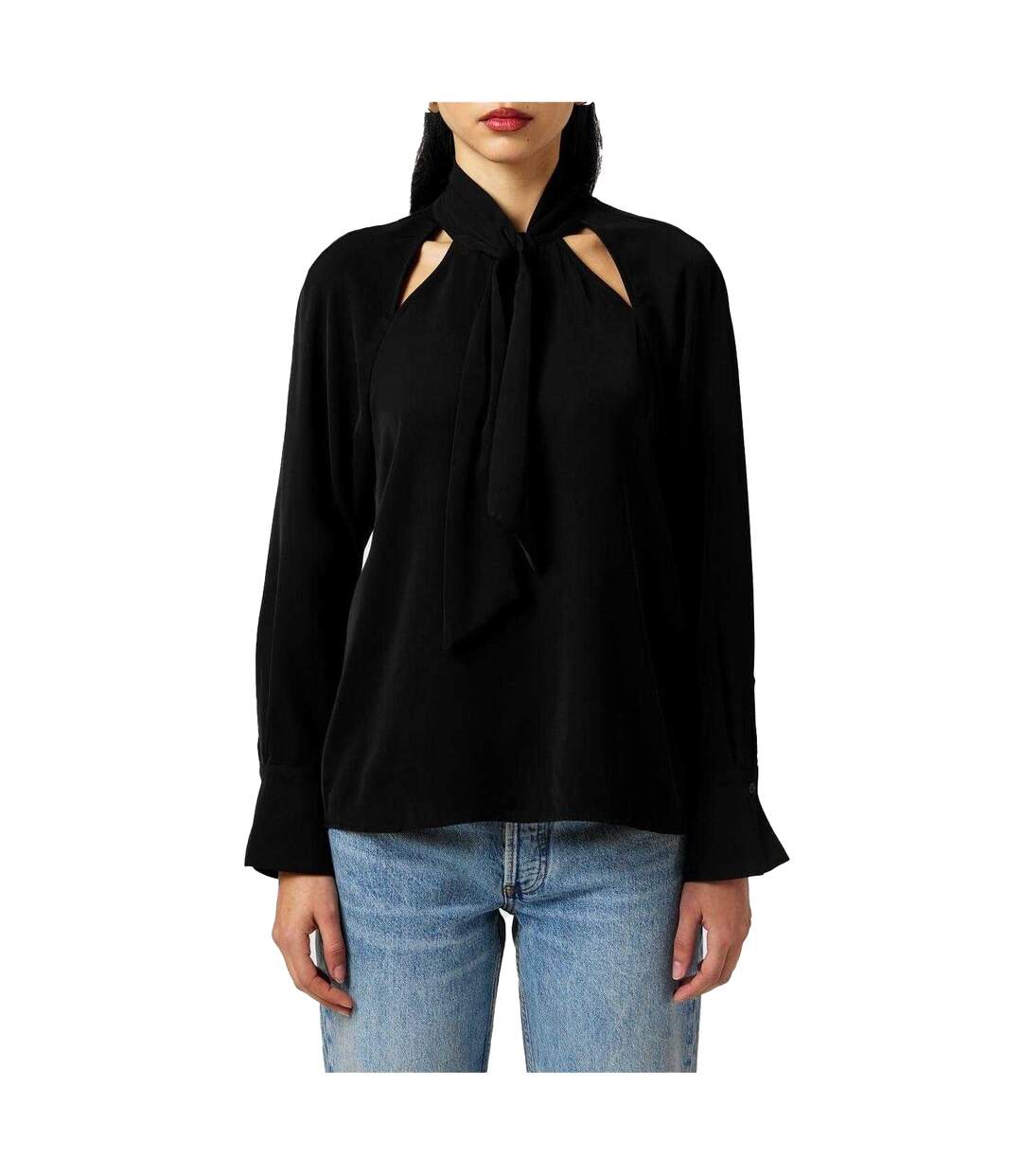 Womens/ladies Carmen Tie Neck Long-sleeved Blouse Blackout French Connection-3