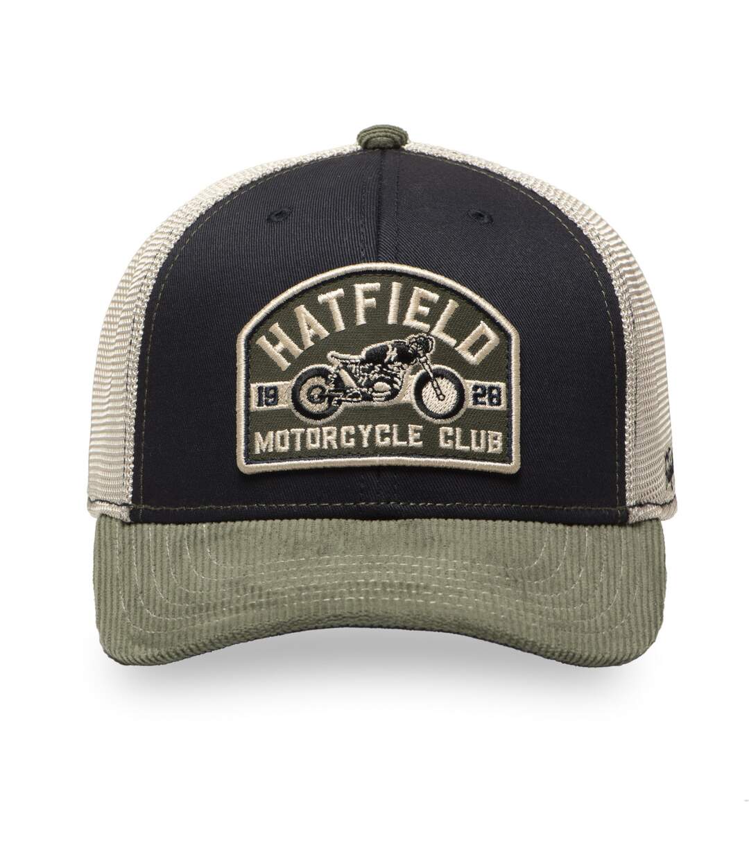 Casquette trucker avec filet bi-matière semi curved avec patch Moto Hatfield-1