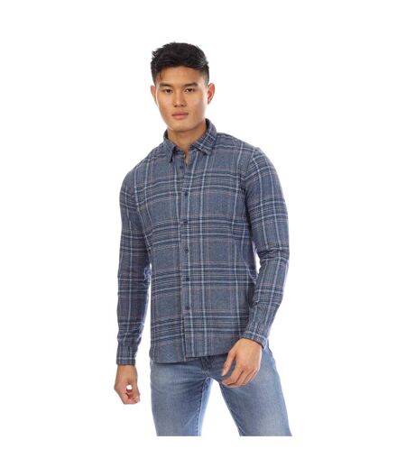 Mens Plaid Long-sleeved Shirt Blue Peter Werth