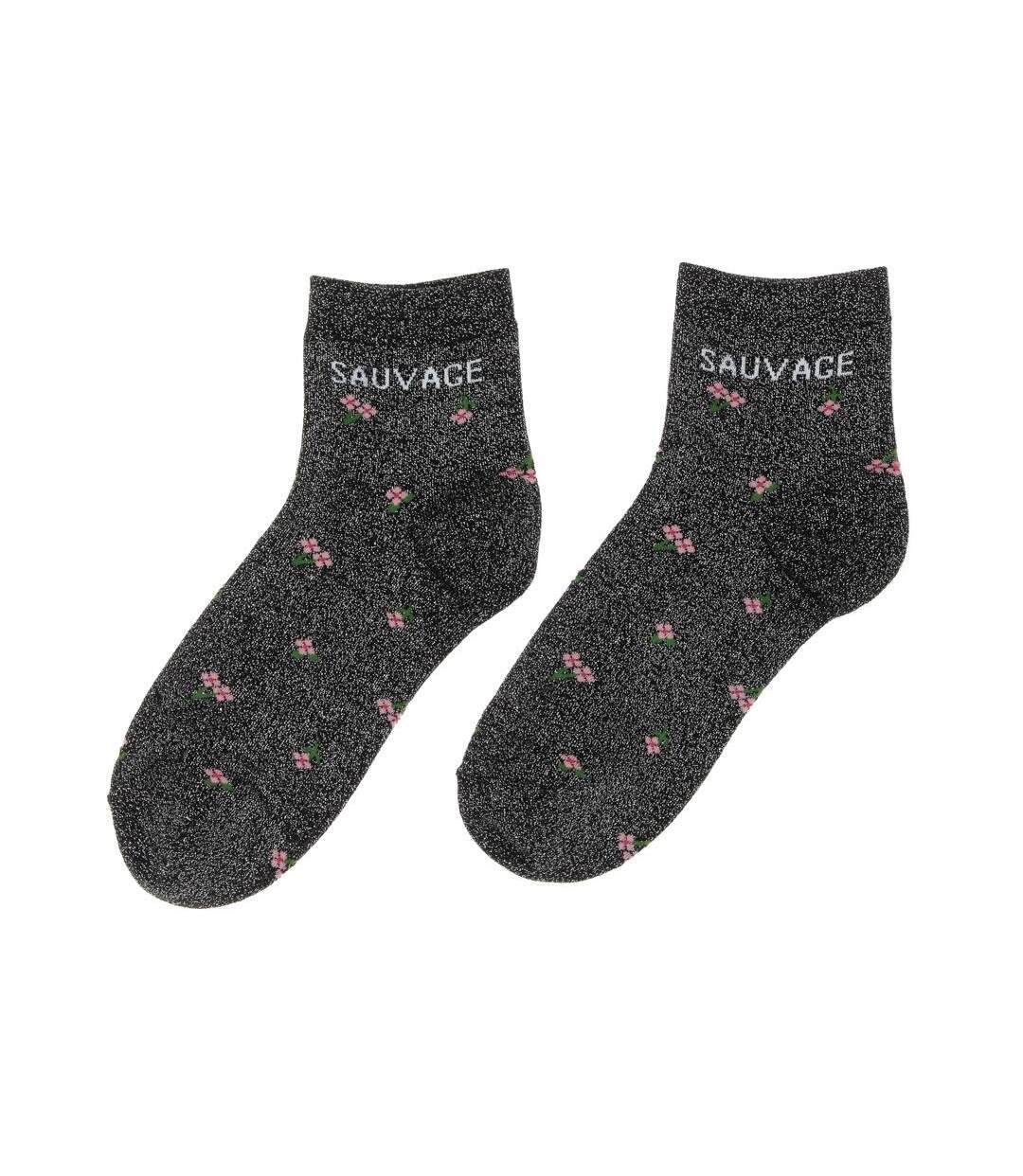 Chaussettes noires à fleurs femme stella green sauvage-1