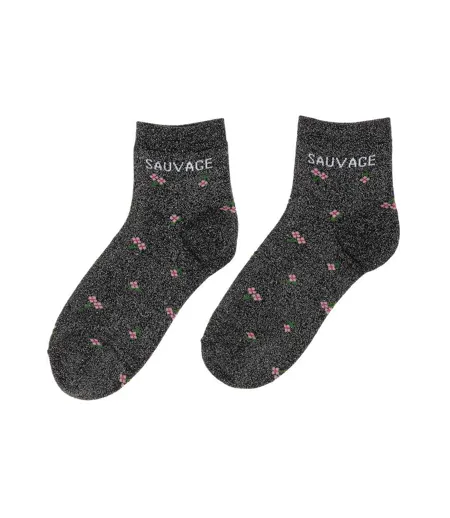 Chaussettes noires à fleurs femme stella green sauvage