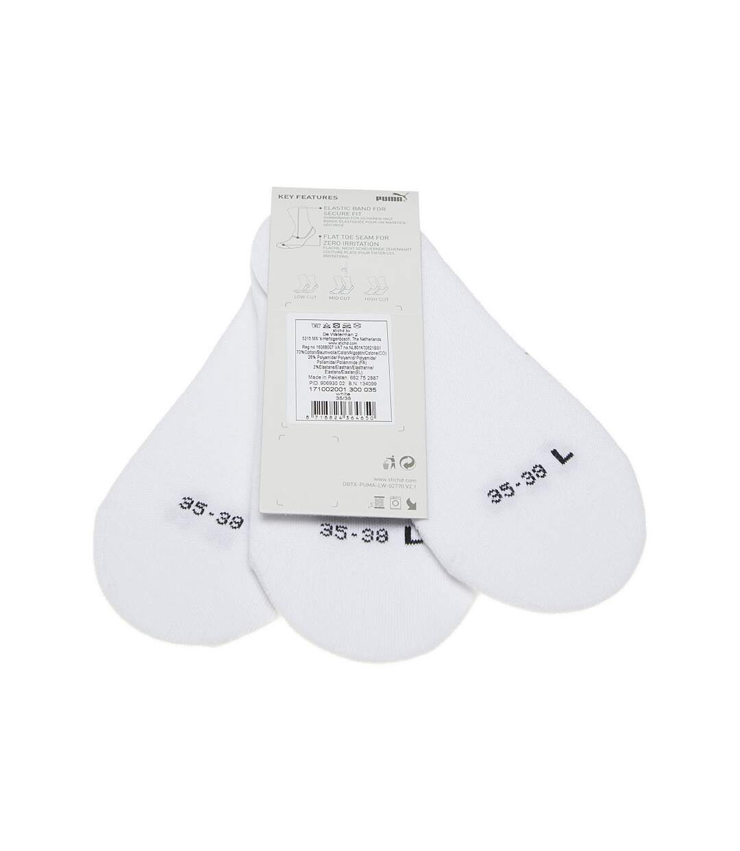 Chaussette Protège-pieds - Lot de 3 - Coutures plates - Respirantes - Fine - Coton - Blanc - INVIS-2