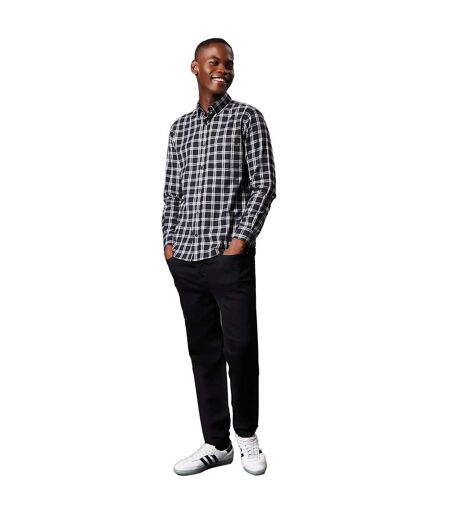 Mens classic checked brushed long-sleeved shirt black Maine