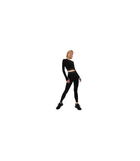 Womens/ladies Seamless Long-sleeved Crop Top Jet Black Everlast