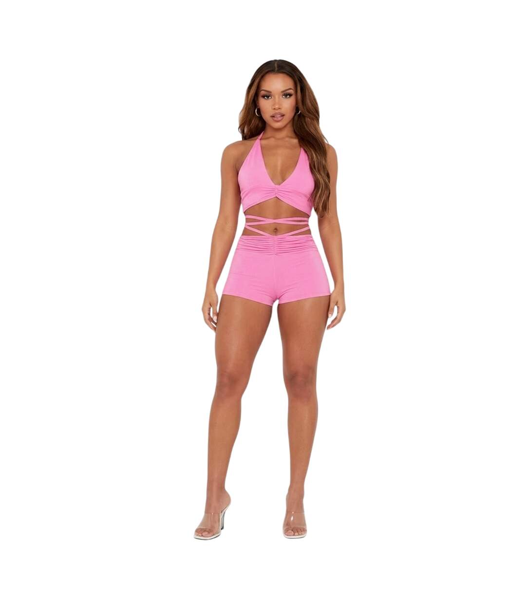 Womens/ladies Ruched Cycling Shorts Pink Missy Empire-3