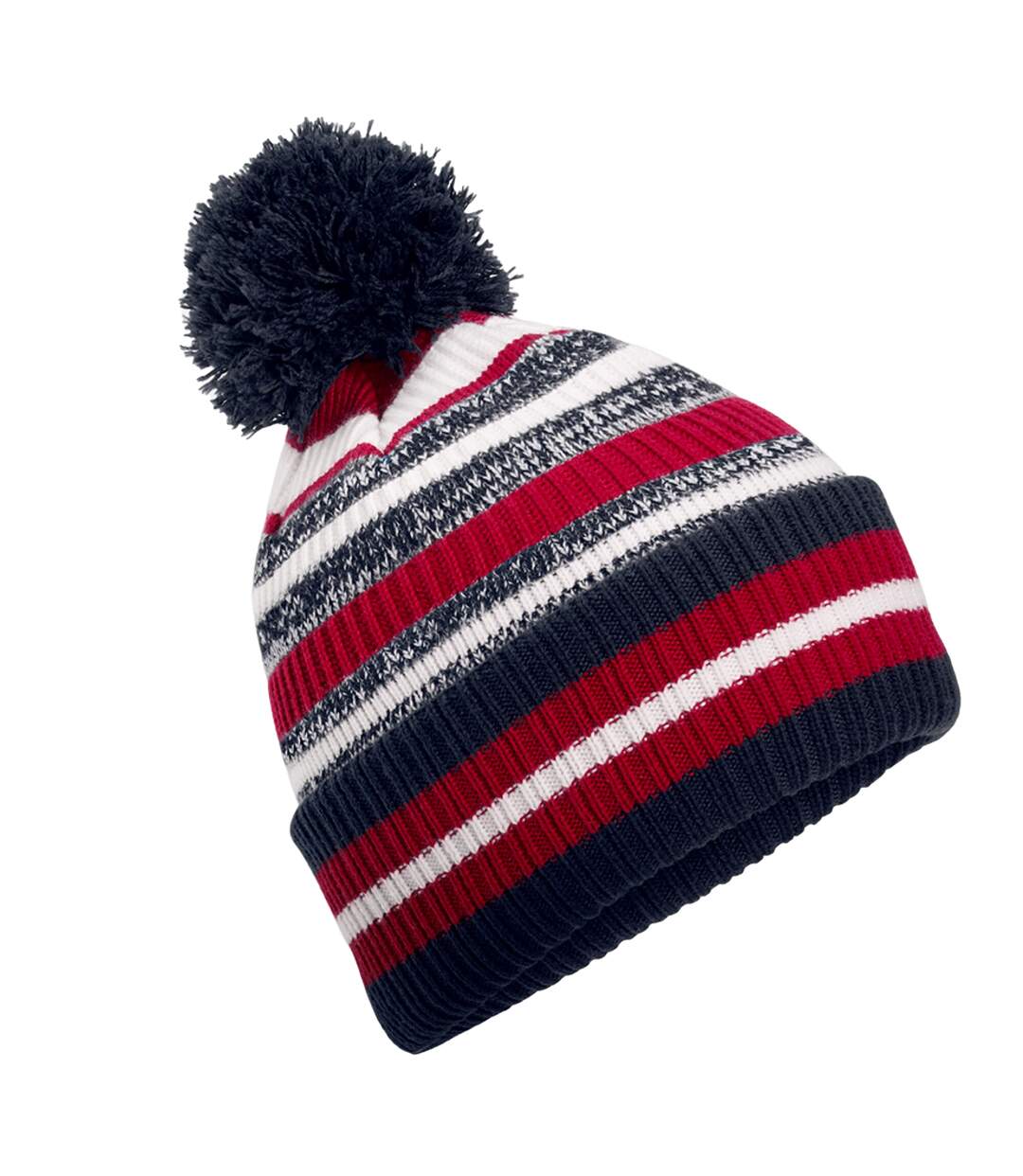 Unisex Adult Striped Beanie French Navy Classic Red White Beechfield-2