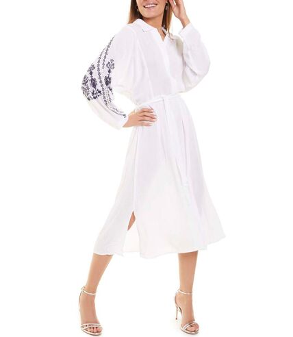 Robe estivale mi-longue manches longues blanc Selmark Mare