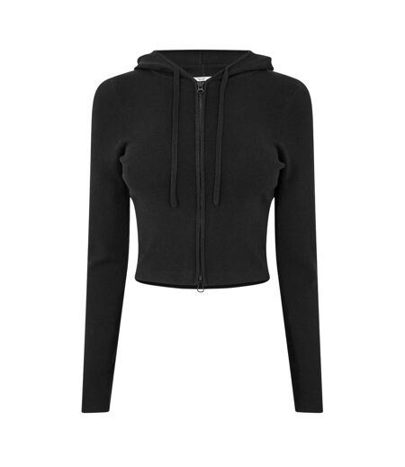 Womens/ladies Knitted Cropped Full Zip Hoodie Black Jack Wills
